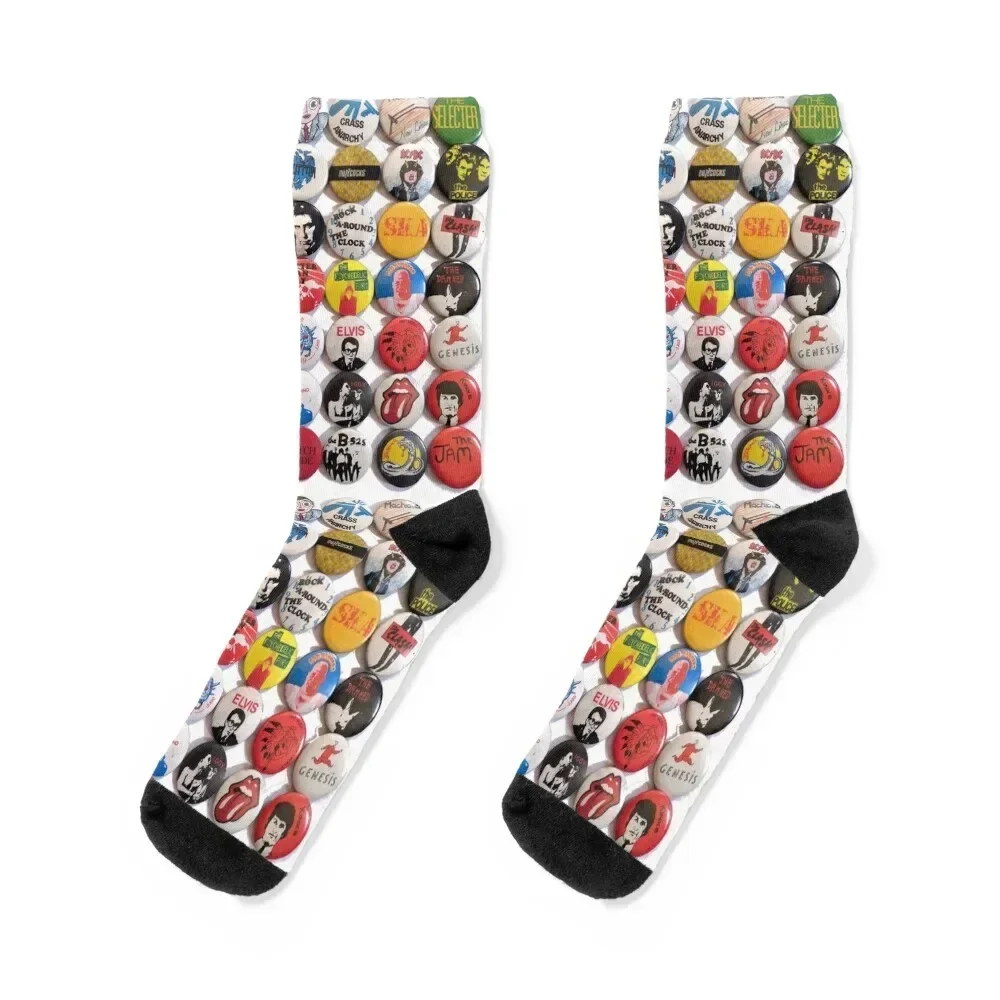 A Load Of Music Badges No.3 - 1970s and 1980s - pop, rock, punk, new wave Socks floral winter gifts Luxury Woman Socks Men's