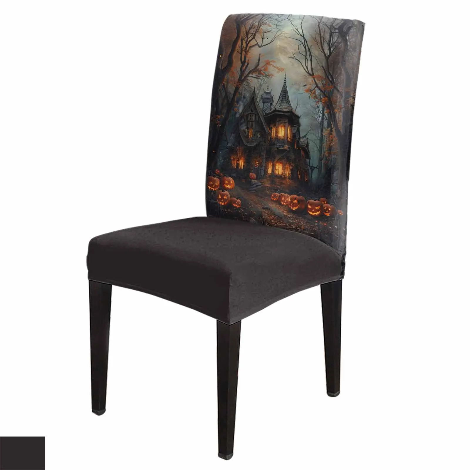 Alloween Castle Pumpkin Retro Grove Chair Cover for Dining Room Spandex Stretch Seat Cover for Wedding Banquet Party Seat Case