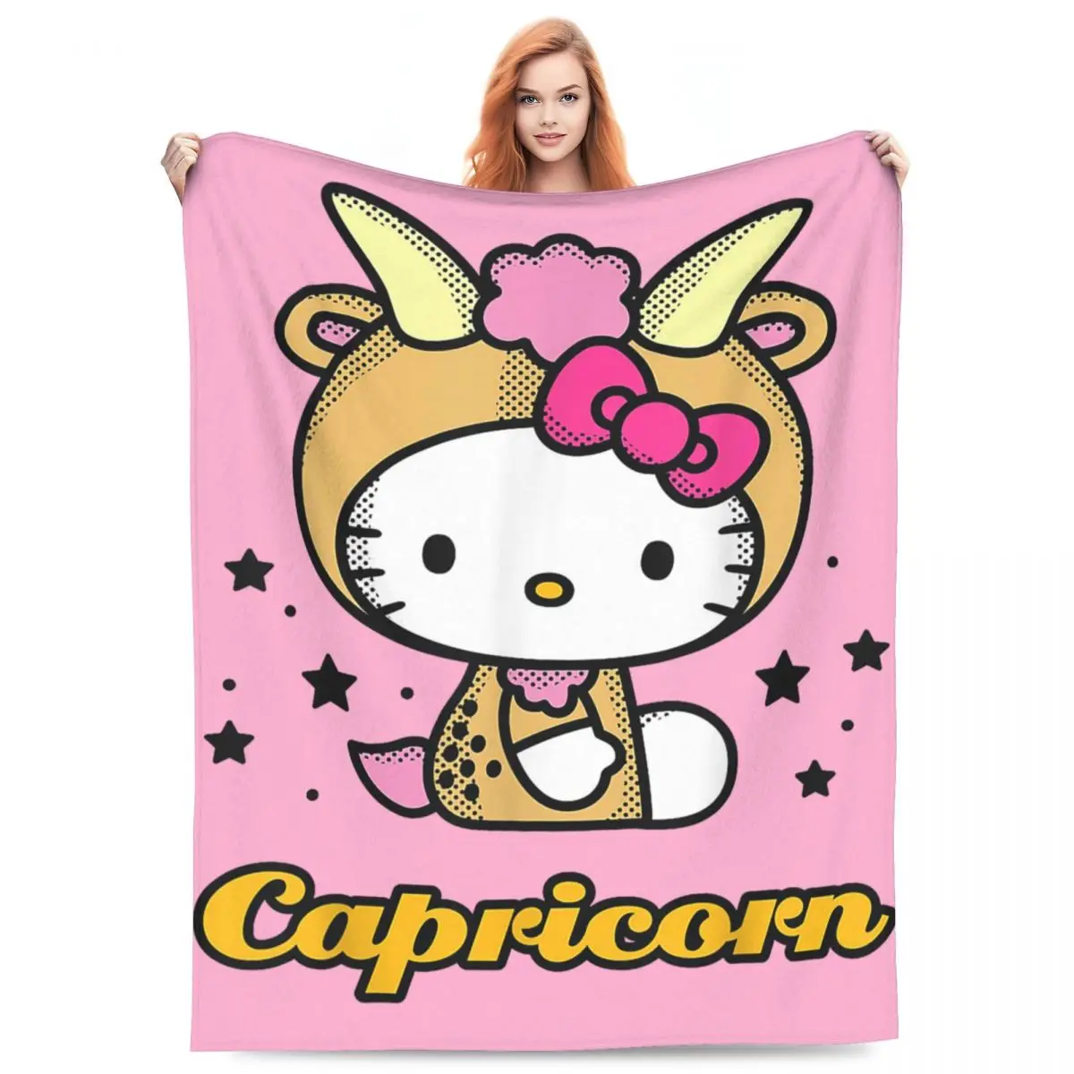 Hello Kitty Zodiac Capricorn Flannel Blankets Creative Throw Blanket for Home 125*100cm Quilt