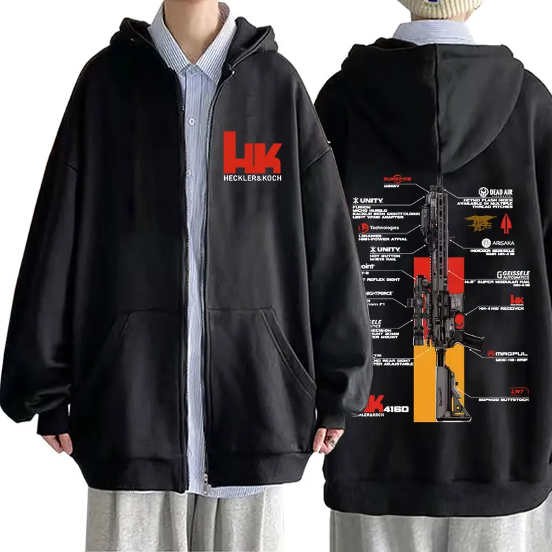 

Heckler & Koch HK416D Graphic Zipper Hoodie Men's Women's Tactical Army Fan Club Outdoor Training Competition Zip Up Jacket Coat