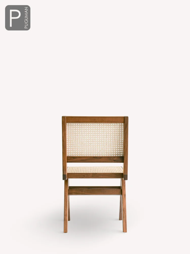 Armless dining chair, wood wax oil walnut rattan chair