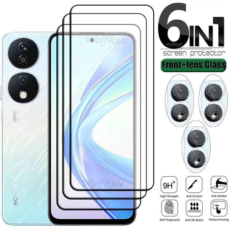 6 en 1 para Honor X7b vidrio Huawei Honor X7b vidrio templado 9H HD cubierta completa pegamento película de teléfono Protector de pantalla Honor X7b Len Glass