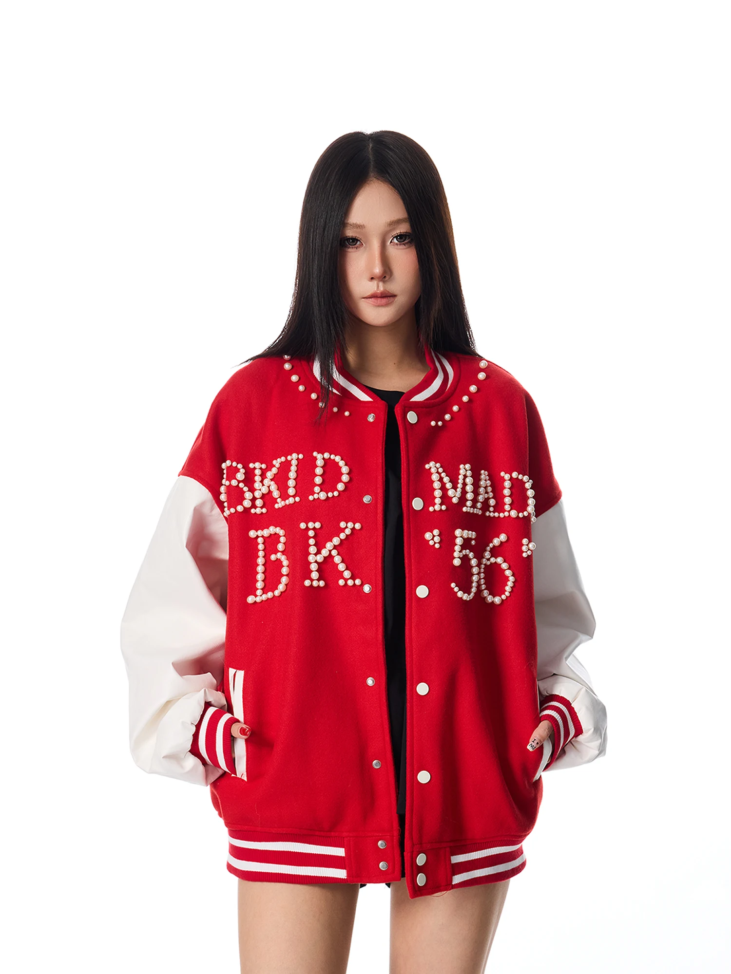 

SREK American Sle Baseball Jaet с жемчужной вышивкой, контрастного цвета, свободная посадка, повседневная весенняя верхняя одежда