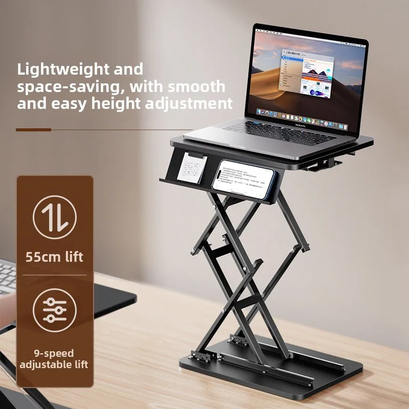 

Adjustable Laptop Stand Riser Portable Standing Desk with Storage Shelf for Monitor Notebook