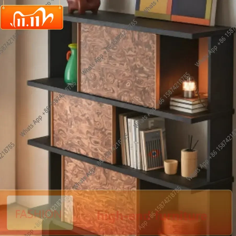 QP  Retro Half-wall Bookshelf Integrated Against The Wall, Antique Art Designer Floor-to-ceiling Bookcase In The Living Room Z