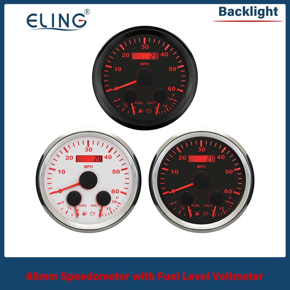 

ELING 85 мм Универсальный многофункциональный тахометр 3 в 1, температура воды, давление масла 8-16 В с красной подсветкой для автомобиля, лодки, яхты
