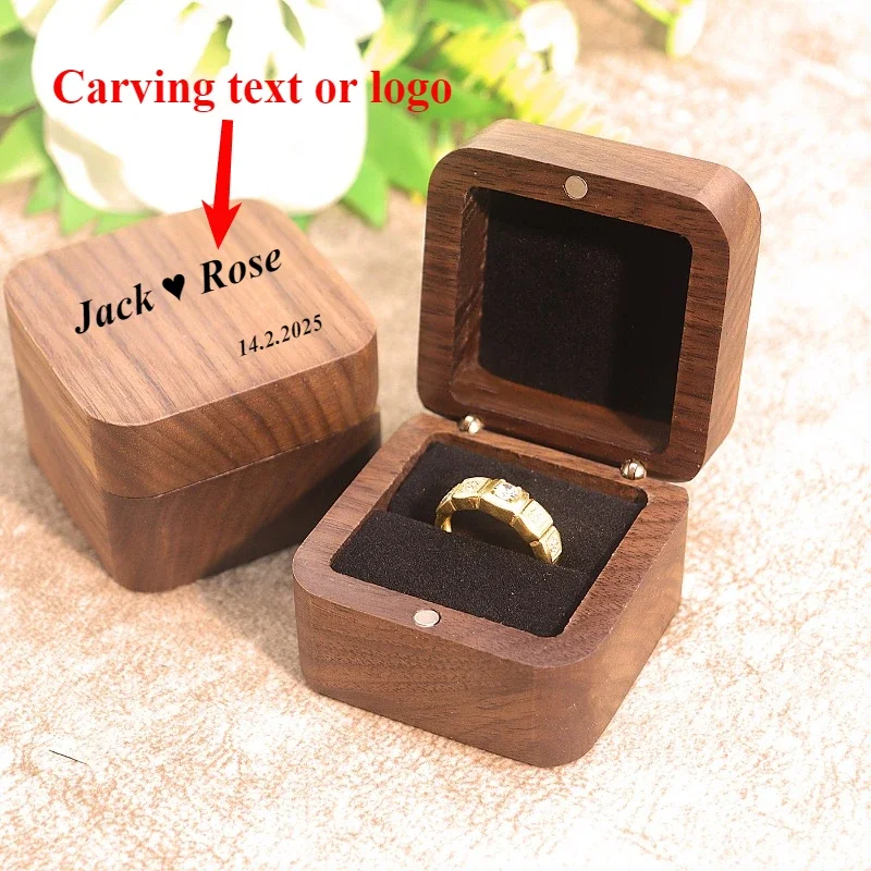 

High Quality Personalized Black Walnut Wood Square Jewelry Box for Wedding Ring and Engagement Ring Storage and Display