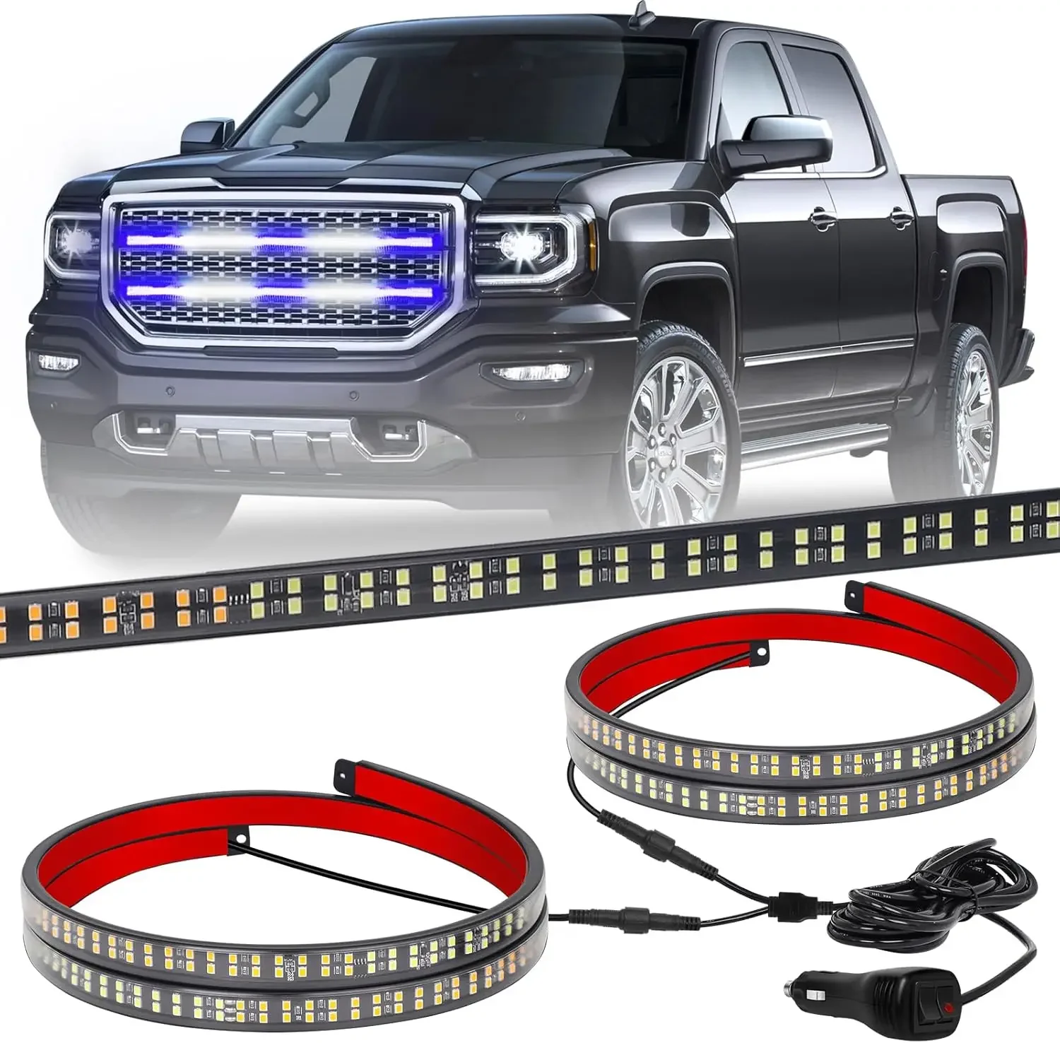 

360 LED Emergency Strobe Lights Strip 30 inch Blue White Grille Lights for Police Firefighter Trucks