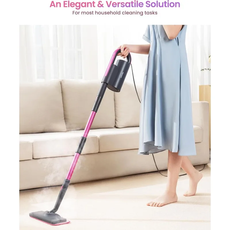 7-in-1 Steam Mop Dual-Rod Design with Detachable Handheld Steamer for Walls, Grouts, Hard Floors, Tiles, includes Multi