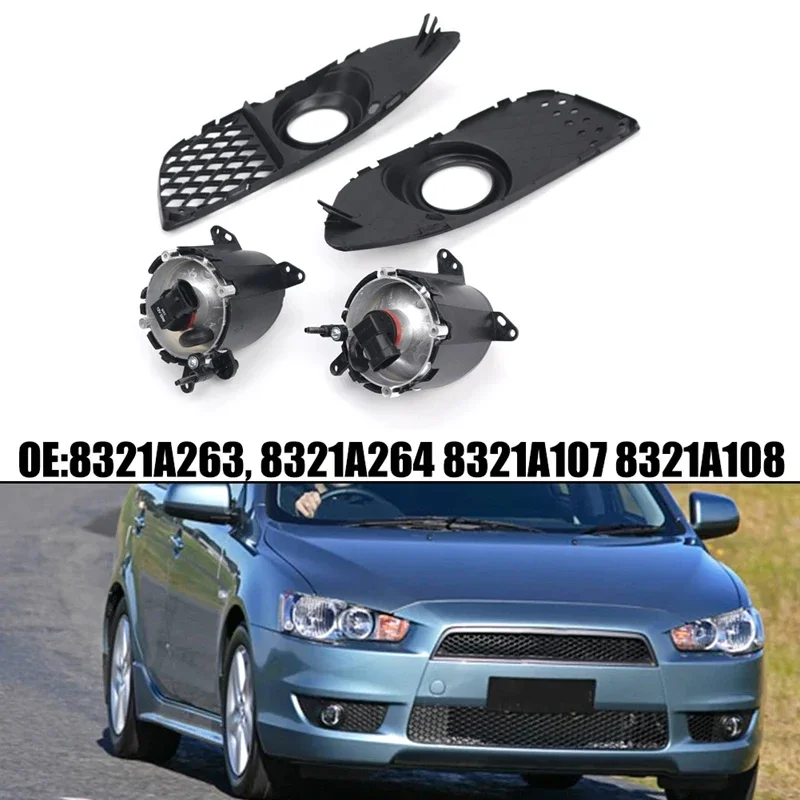 

Pair Left&Right Fog Lamp And Grille For Mitsubishi Lancer 2008 2009 2010 2011 2012 2013 2014-2017 Front Bumper Anti Fog Light