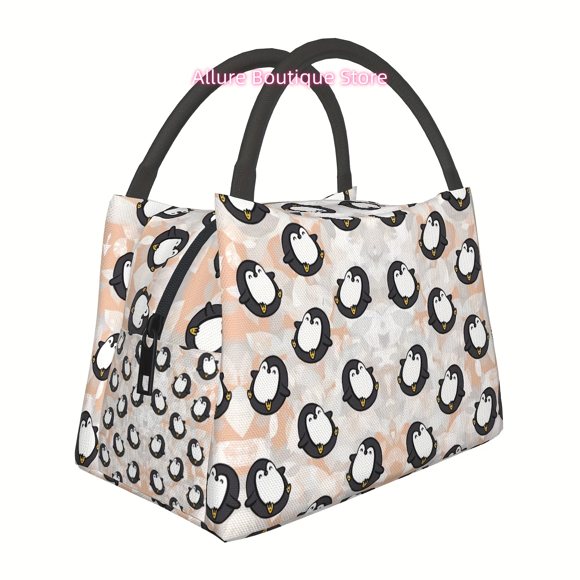 Reusable Insulated Lunch Bag with Cute Penguin Pattern - Leak-Proof Zipper, Durable Fabric, Spacious Compartment & Sturdy Handle