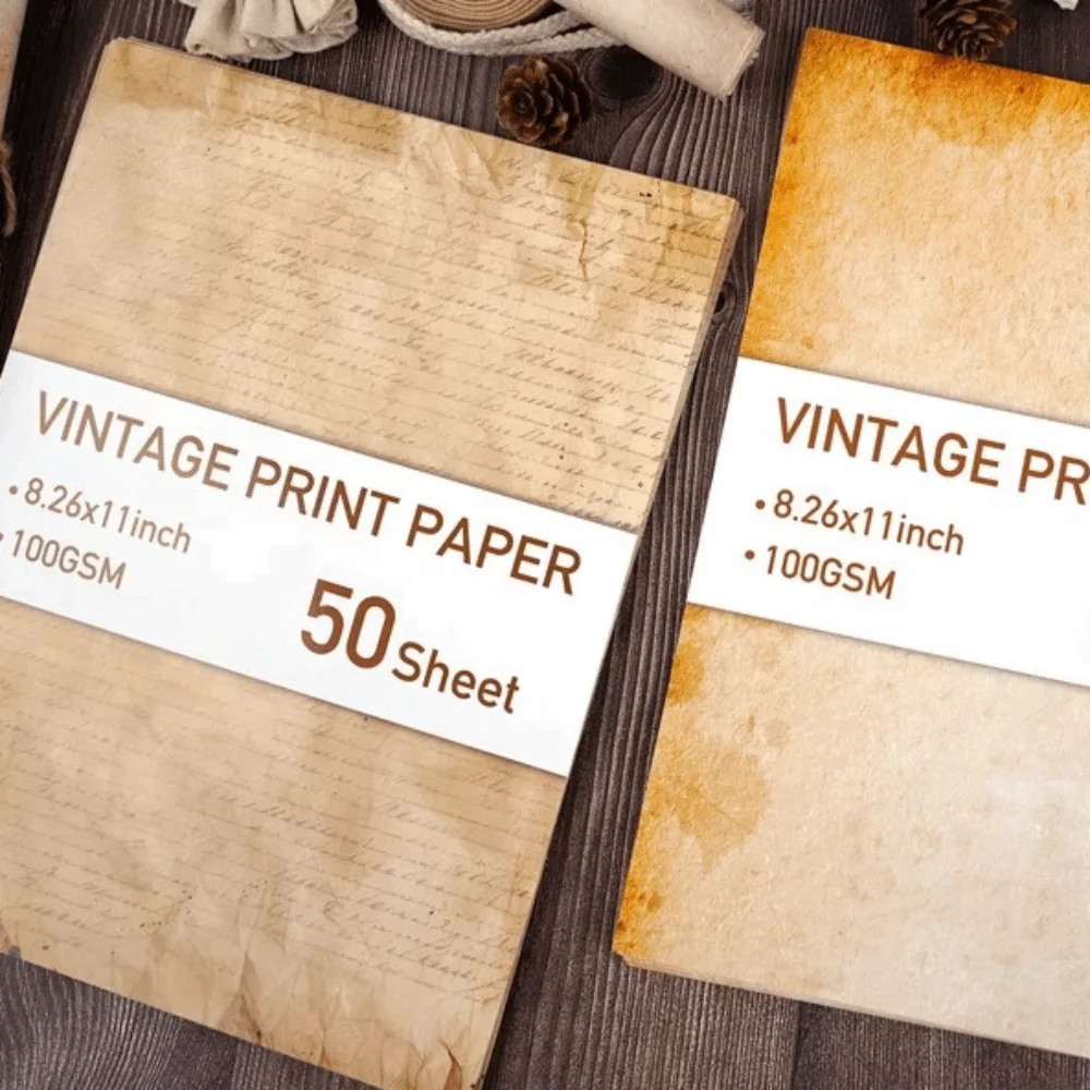 50Pcs Smooth Surface Paper Material Letter Paper Double Sided Vintage Note Sheet 50 Sheets A4 Size Writing Sheet Memo Recording