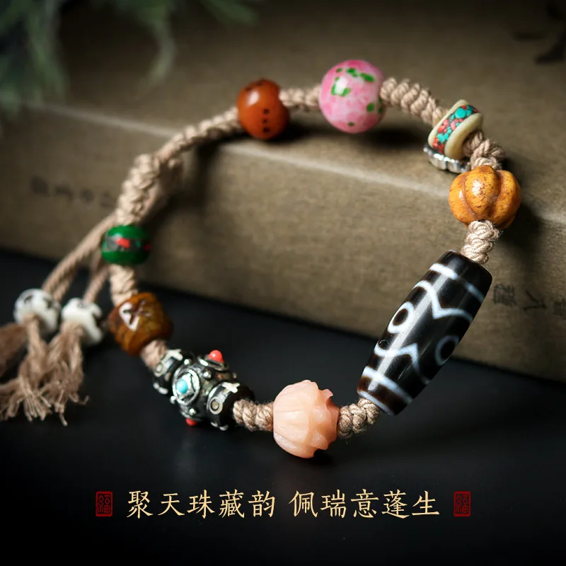 - Pulp-Wrapped Tiger Teeth Tibet Beads Bracelet Hand-Woven Women's Jewelry Crafts Braid Rope Wholesale