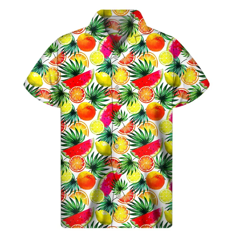 Mango Banana Pineapple Graphic Shirt Men 3D Print Fruit Hawaiian Shirts Summer Beach Short Sleeve Button Lapel Aloha Blouse