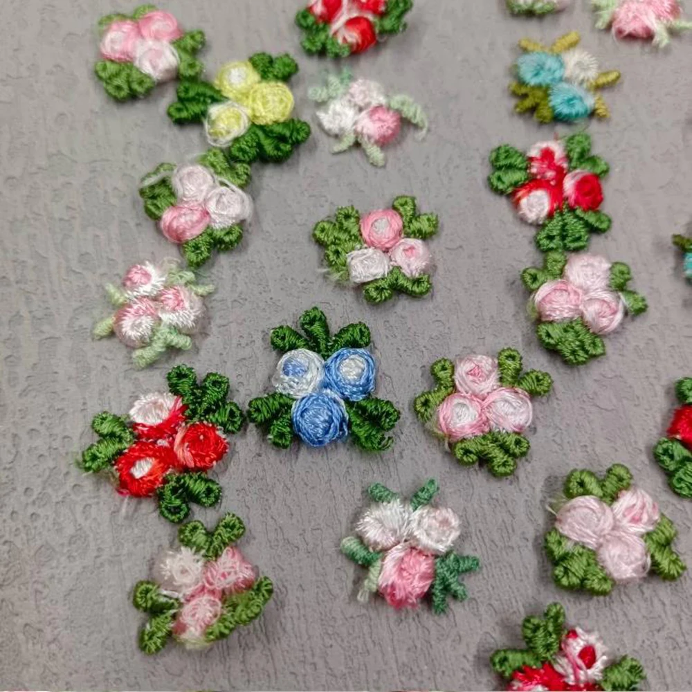 50Pcs Red Green Blue Embroidered Floral Lace Patches Sewing Supplies Repair 2CM Wide