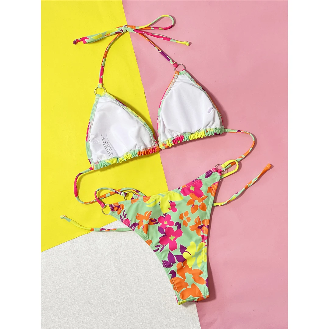 Sexy, farbenfroher Bikini mit Blumenmuster, Damen-Badeanzug, zweiteiliges Bikini-Set, Badebekleidung, Badeanzug, Modell V5435. – Detail 10