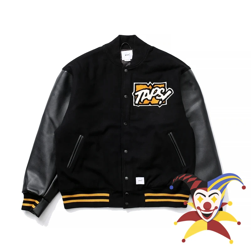 

WTAPS Leather Baseball Coat Jacket Women Men Best Quality Flocking Towel Embroidery Clothing