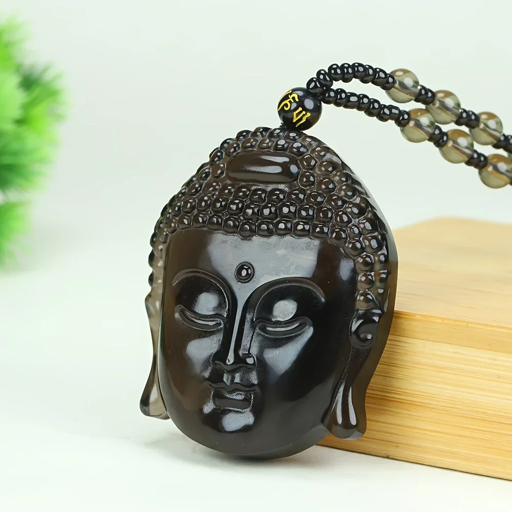 Men's Fashion Obsidian Buddha Head Pendant - Casual, Natural Stone