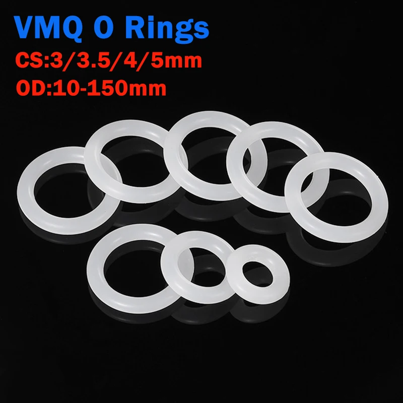 VMQ White Silicone Ring Gasket CS 3/3.5/4/5mm Food Grade Waterproof Washer Rubber Insulate O-ring Seal Ring OD:10-150mm