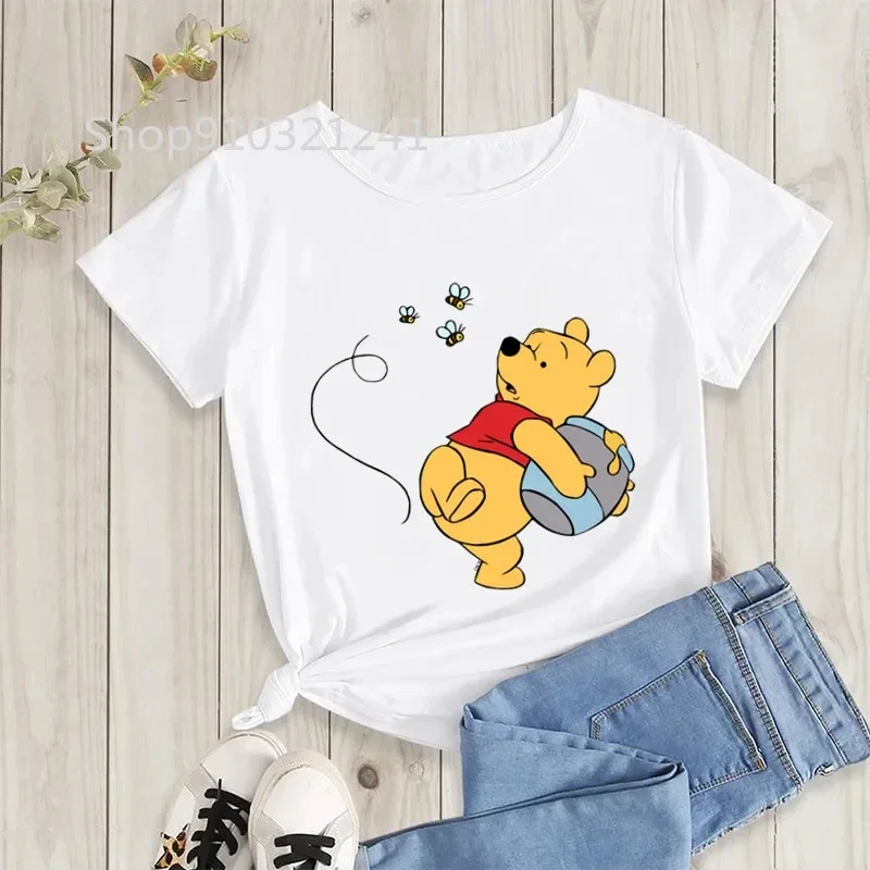 

Женские хлопковые модные футболки с рисунком Винни Медведя, повседневная футболка с графическим принтом Винни-Пух для девочек, топ с короткими рукавами