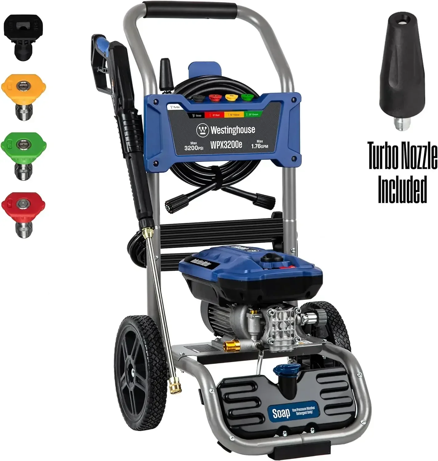 Westinghouse WPX3200e Electric Pressure Washer, 3200 PSI and 1.76 Max GPM, Induction Motor, Onboard Soap Tank, Spray Gun and Wan