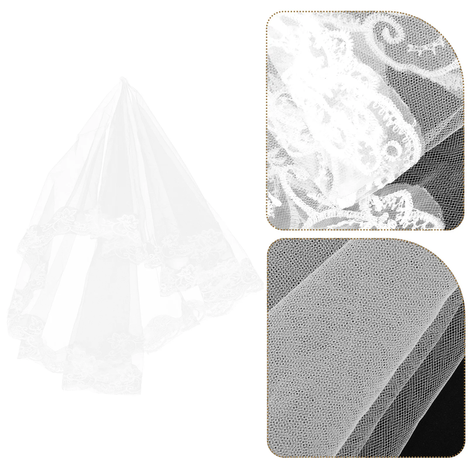 

White Short Lace Veil Bride Floral Edge Bridal Wedding Headpiece Lightweight Tulle Hair Accessory For Bridal Party