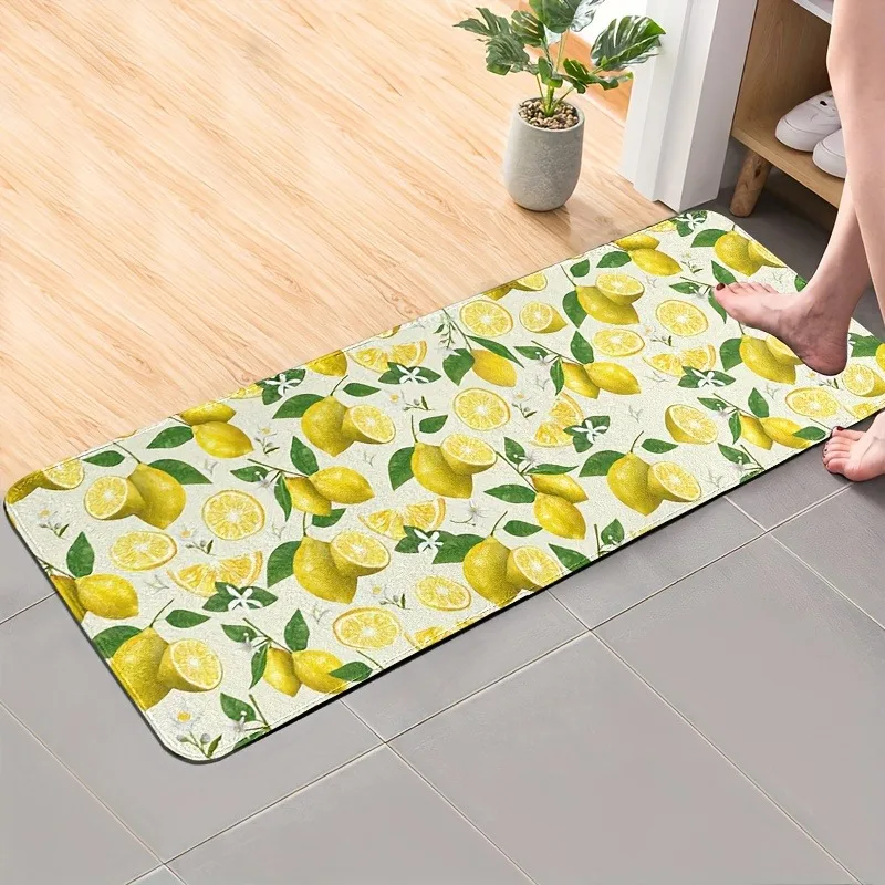 

1PC Suuny Lemon Grove Patterrn Kitchen Rug Non-Slip Door Mat Pop design Bathroom Rug Bath Mat Carpet for Home Sink Laundry Decor
