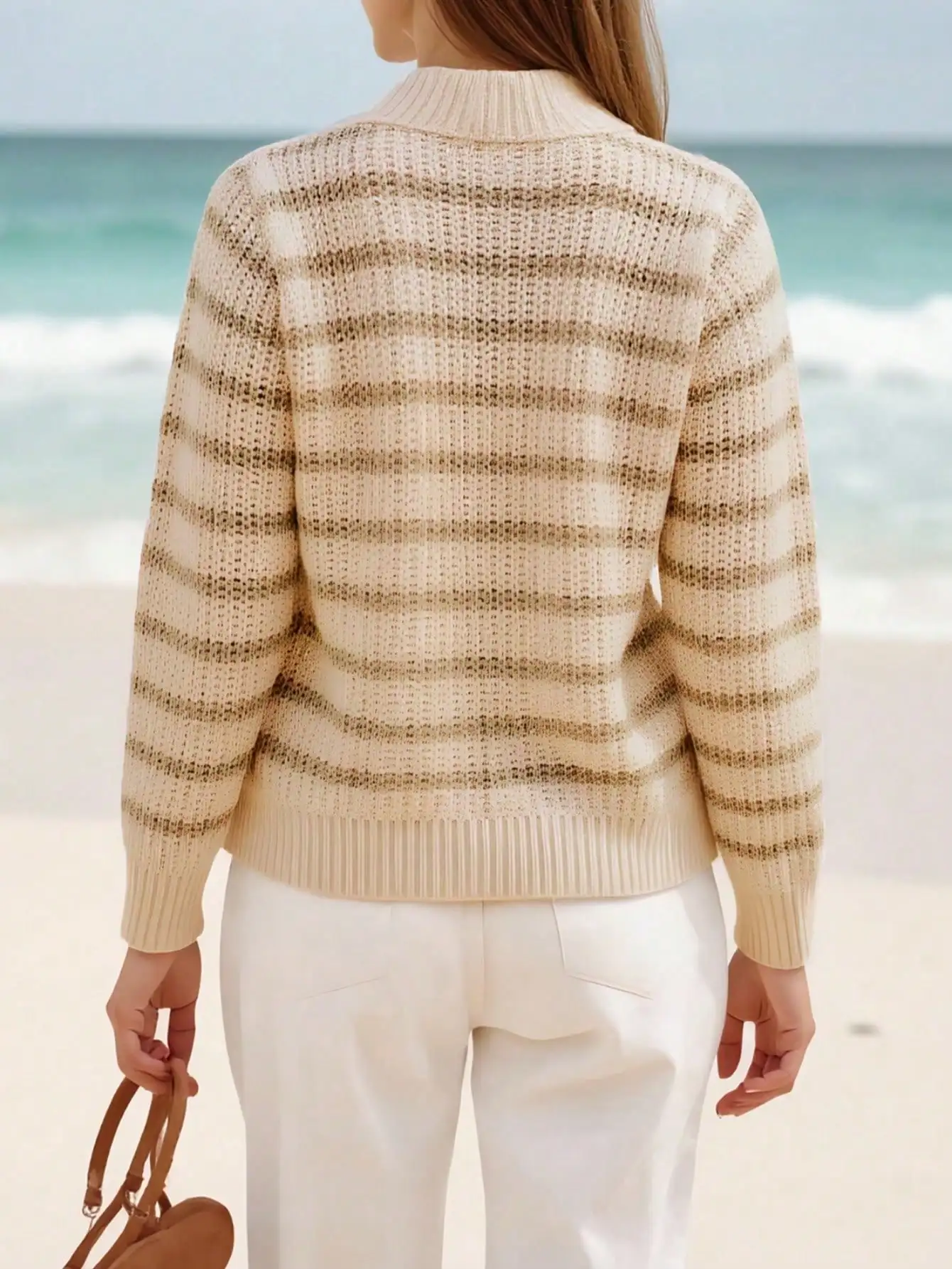 Cardigan in maglia con collo a polo Fisoew |   Maglione da donna a maniche lunghe aperto sul davanti |   Copricostume stile giacca abbottonata