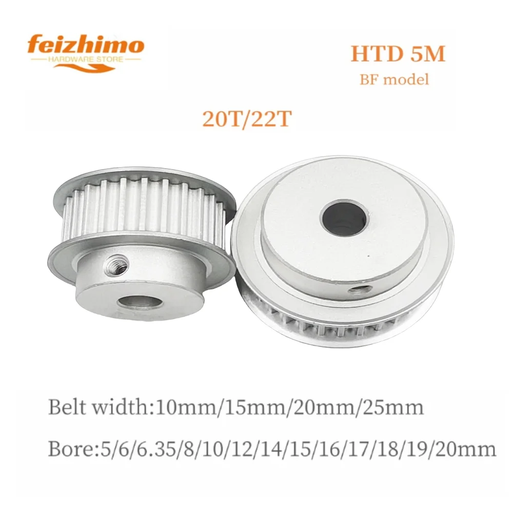 

3D printed parts 5GT HTD 5M Timing Pulley 20T/22Teeth BF Type， Bore 5/6/6.35/8/10/12/12.7/14/15/16-20mm Belt Width10/15/20/25mm，