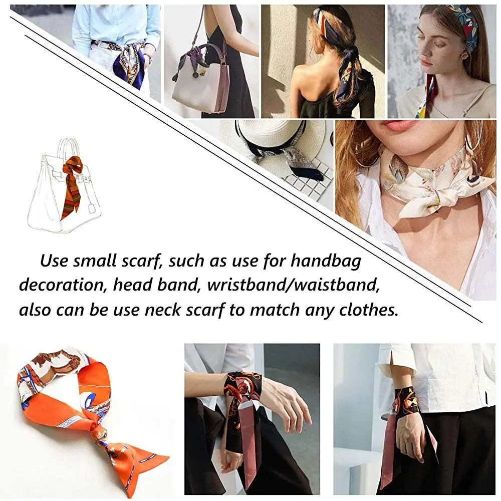 2Pcs Fashion Hairband Decoration Accessories Neck Scarf Decor Ribbon Scarf Handbag Handle Ribbon Small Silk Scarf