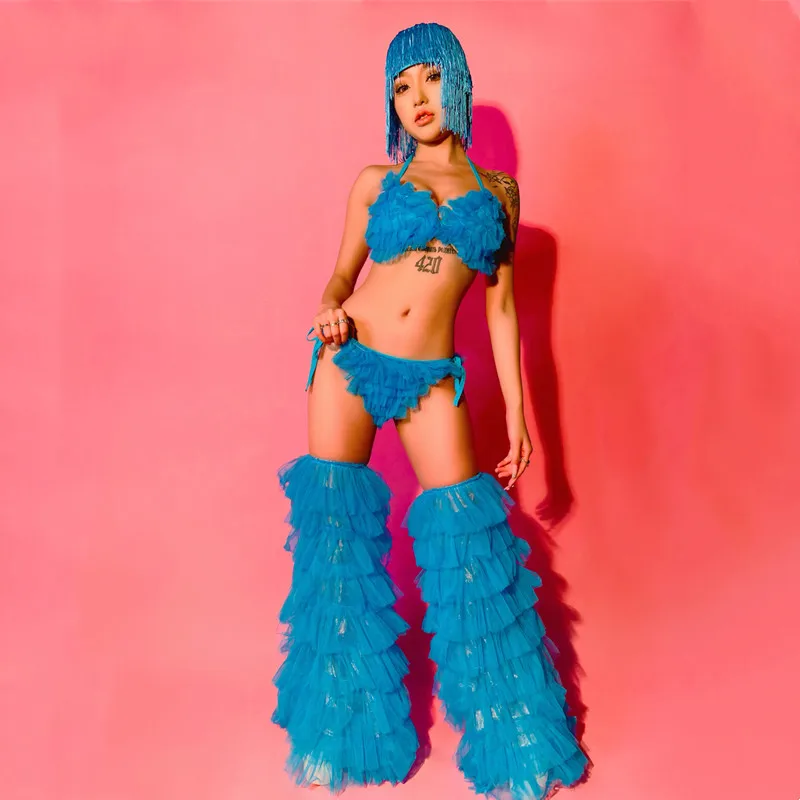 مثير ملهى ليلي Gogo مجموعة زي الفلورسنت البرتقالي بيكيني شعر مستعار رقيق غطاء الساق الهذيان وتتسابق DJ راقصة أداء المرحلة ارتداء