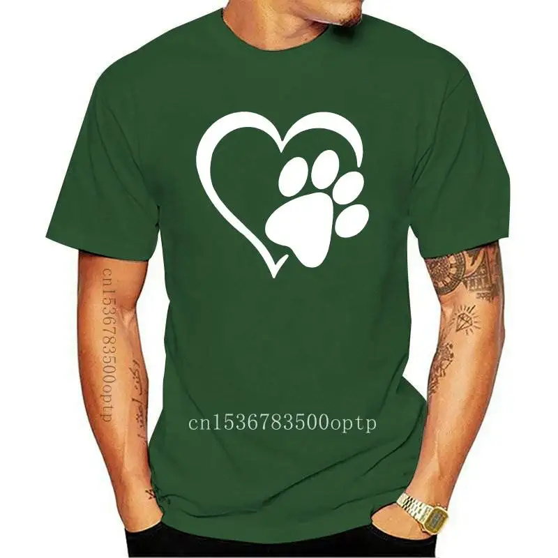 Mens Clothing JCGO Summer Cotton Women T Shirt S-5XL Plus Size Love Heart Dog Paw Print Short Sleeve Tees Tops Casual O-Neck Fem