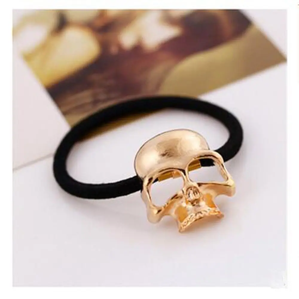 Halloween Costume Girl Ponytail Rope Metal Skull Hairband Women Elastic Hair Rope