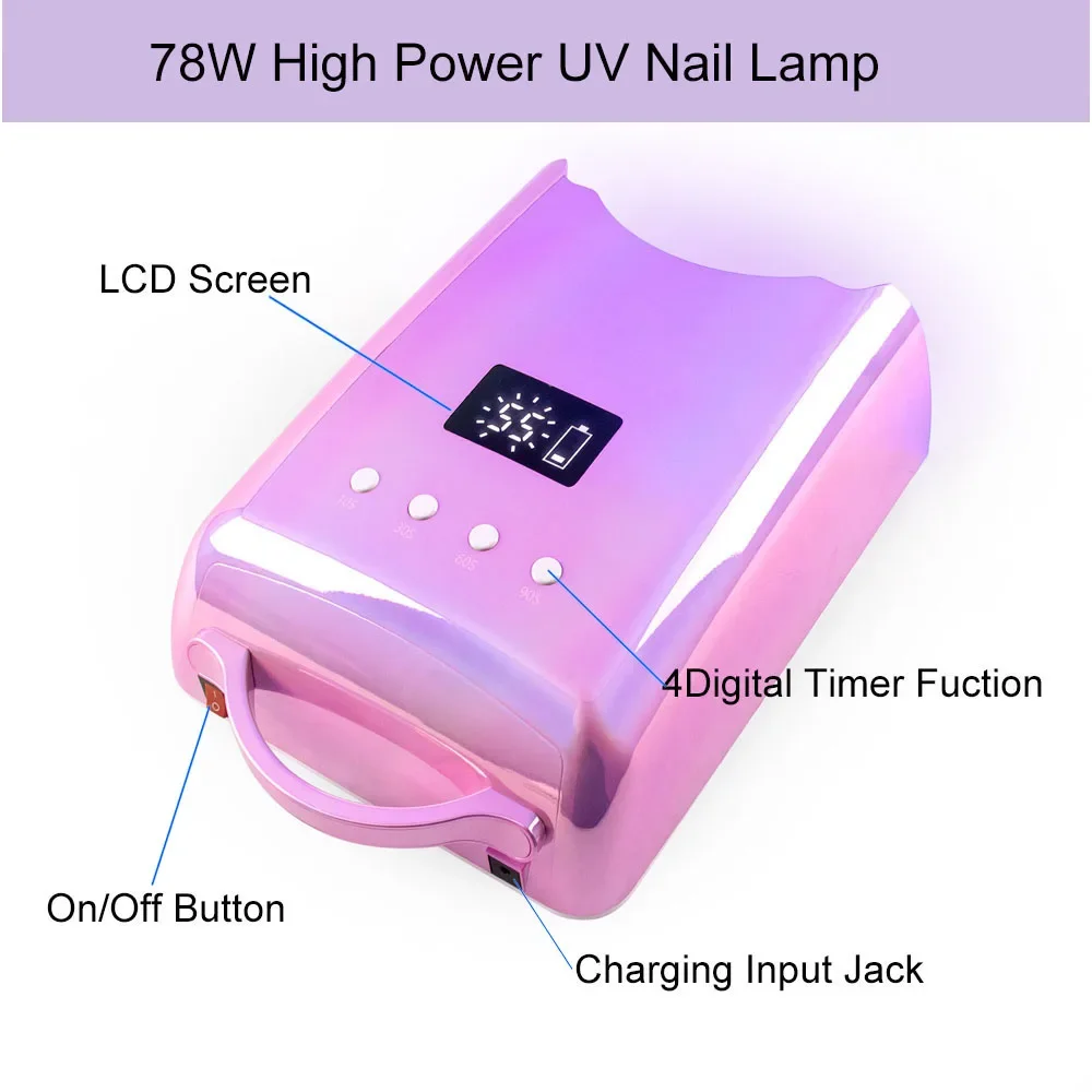 Free Logo New Gradient Color Nail Dryer 78W Rechargeable LED Nail UV Dryer Lamps Cordless RED Led Nail Lamp