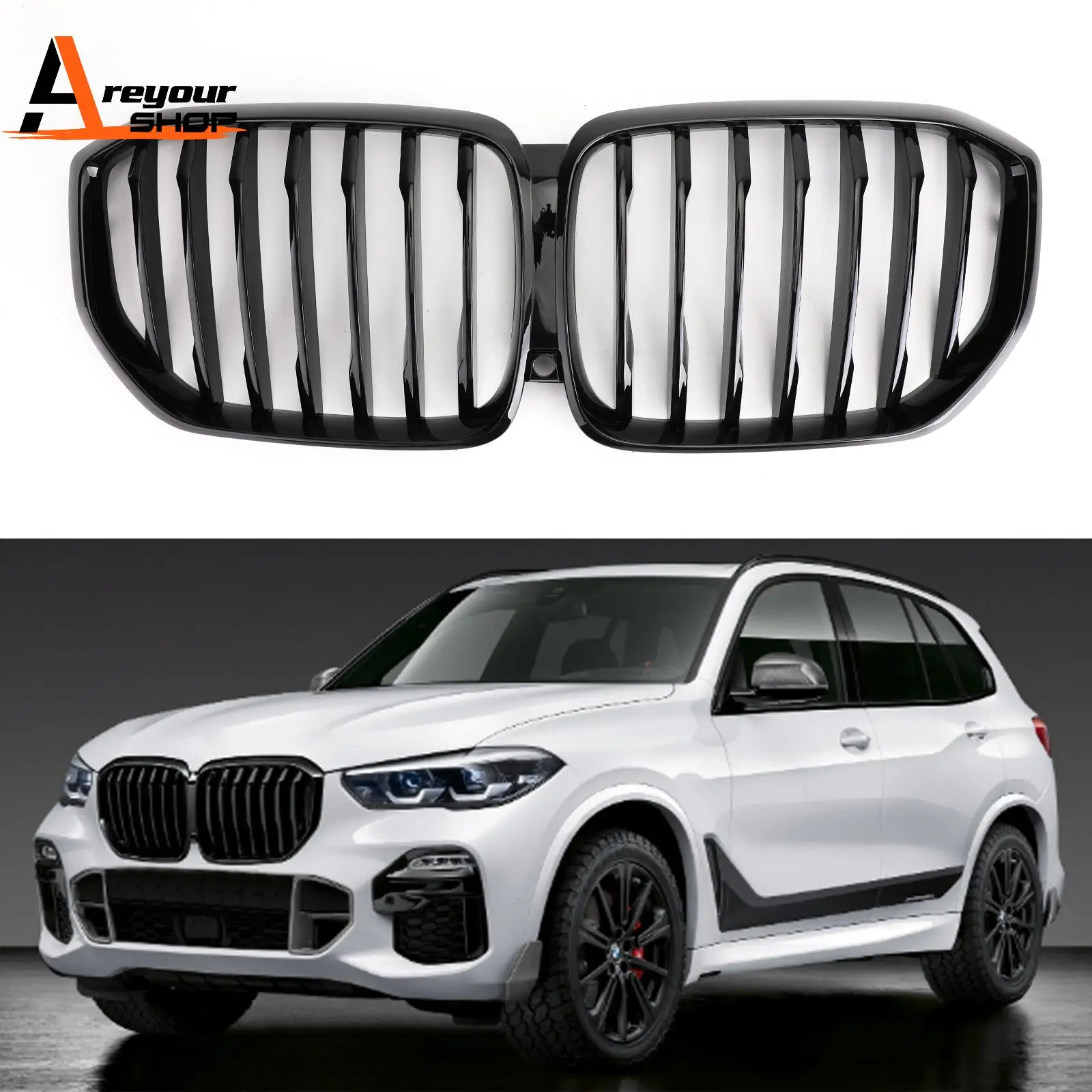 Gloss Black  Front Kidney Grill Grille Performance for BMW X5 G05 2018-2021