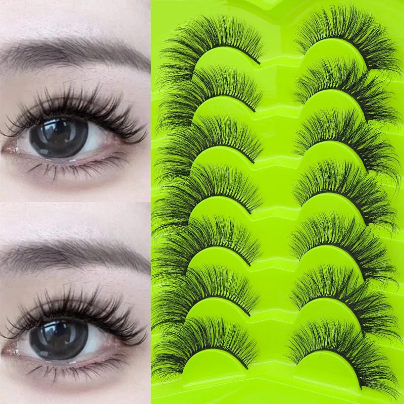 7 Pairs Fake Eyelash Factory Supply Green Fox Eyelashes Fly Diagonally With Dense Eyelashes Green Step Oblique Flight Series