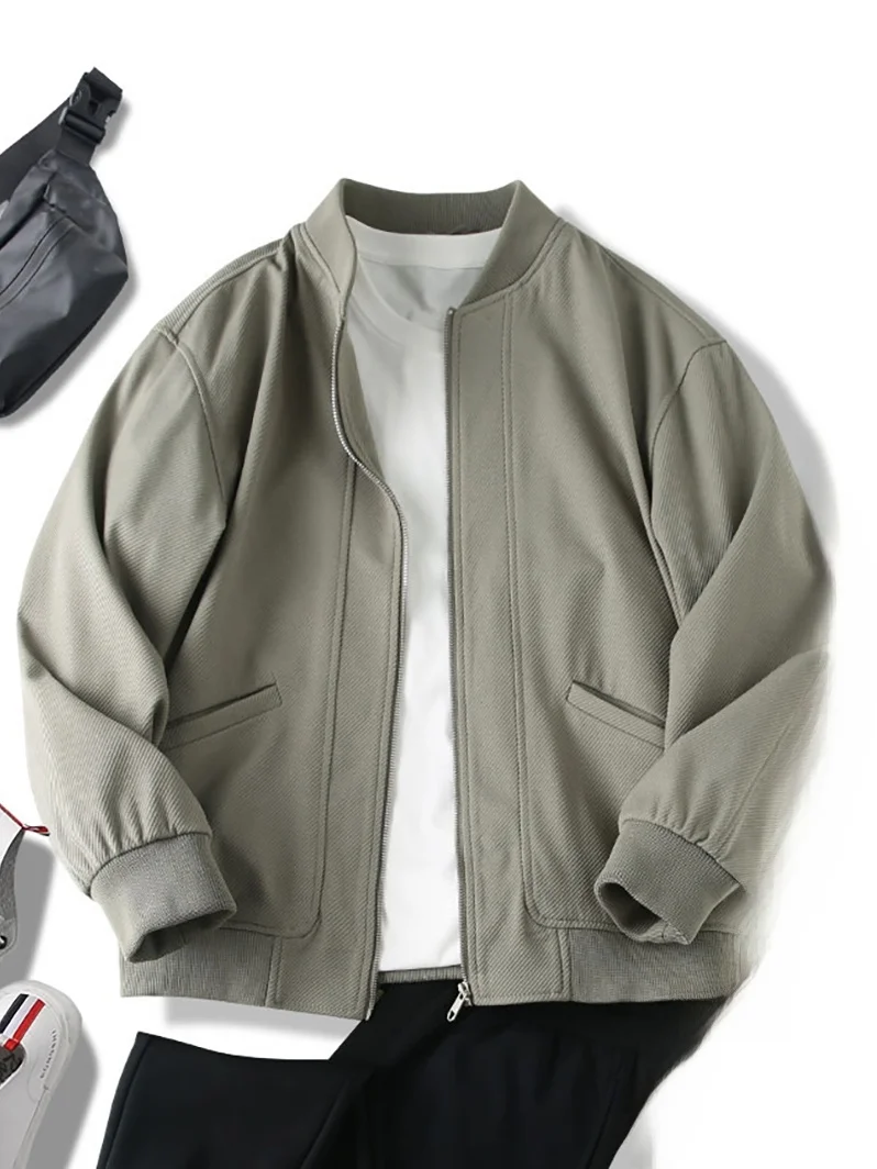 

Casual Sle Men's Baseball Collar Workwear Jaet Diagonal Pattern Faionable All-Match Autumn New Arrival Outerwear