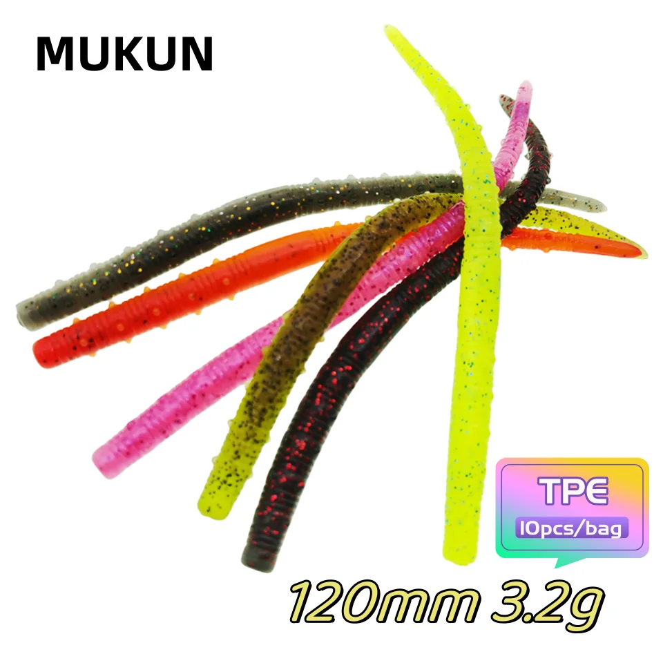 MUKUN TPE Fishing Lures Soft Worm Bait Roboworm 10pcs 120mm 3.2g Sea Artificial Silicone Cheap Tackle Bass Pesca Feeder