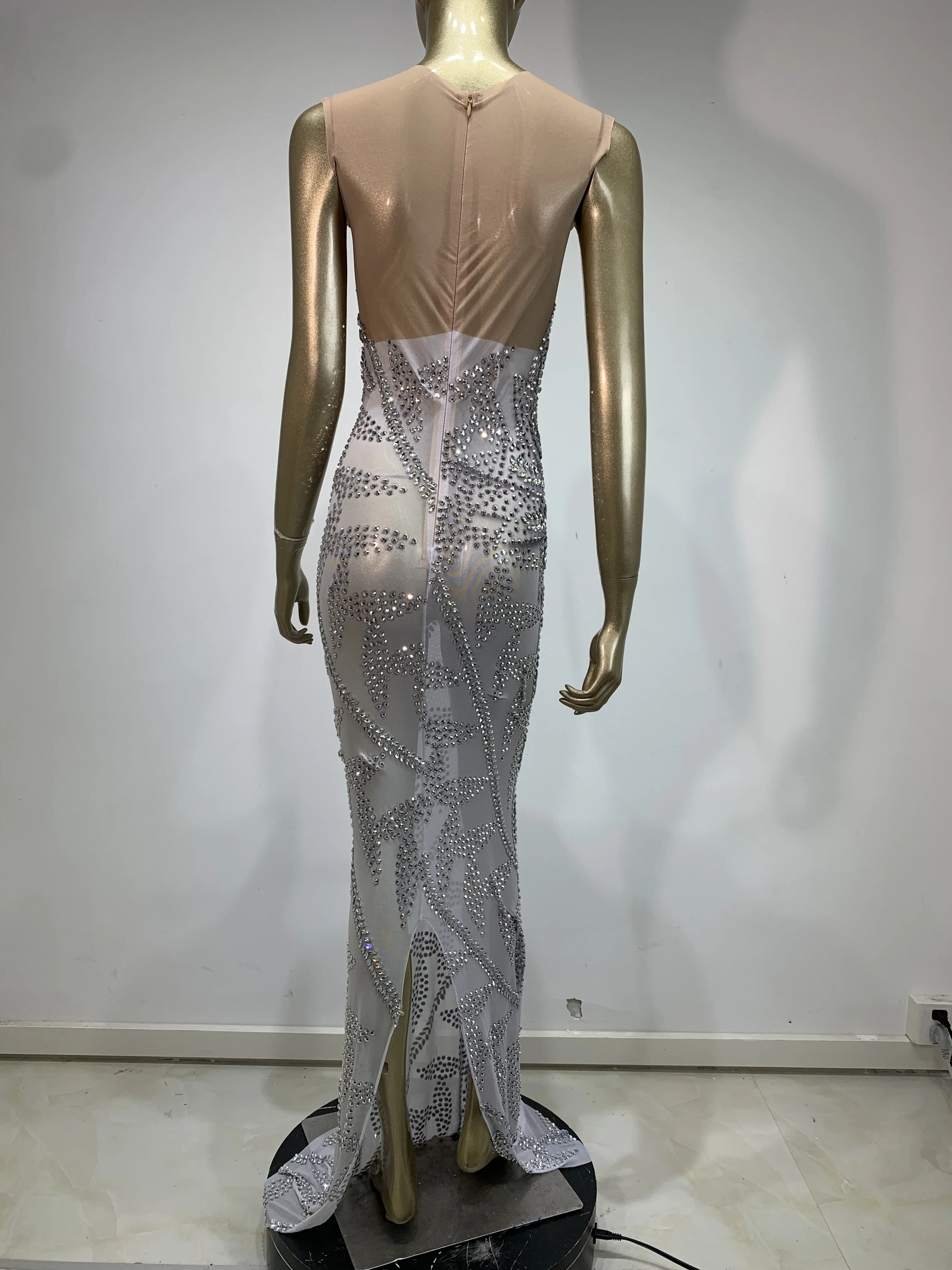 Luxus Strass Geburtstag Bodycon Kleid Frauen Sexy Durchsichtig Stretch Abend Prom Kostüm Sänger Leistung Bühne Outfit ﻿