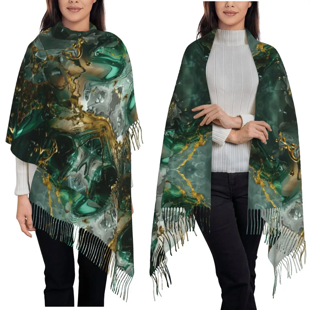 

Шарф с мраморной текстурой чернил и принтом, шарфы с кисточками, женские мягкие теплые шали и накидки, большая осенне-зимняя шаль
