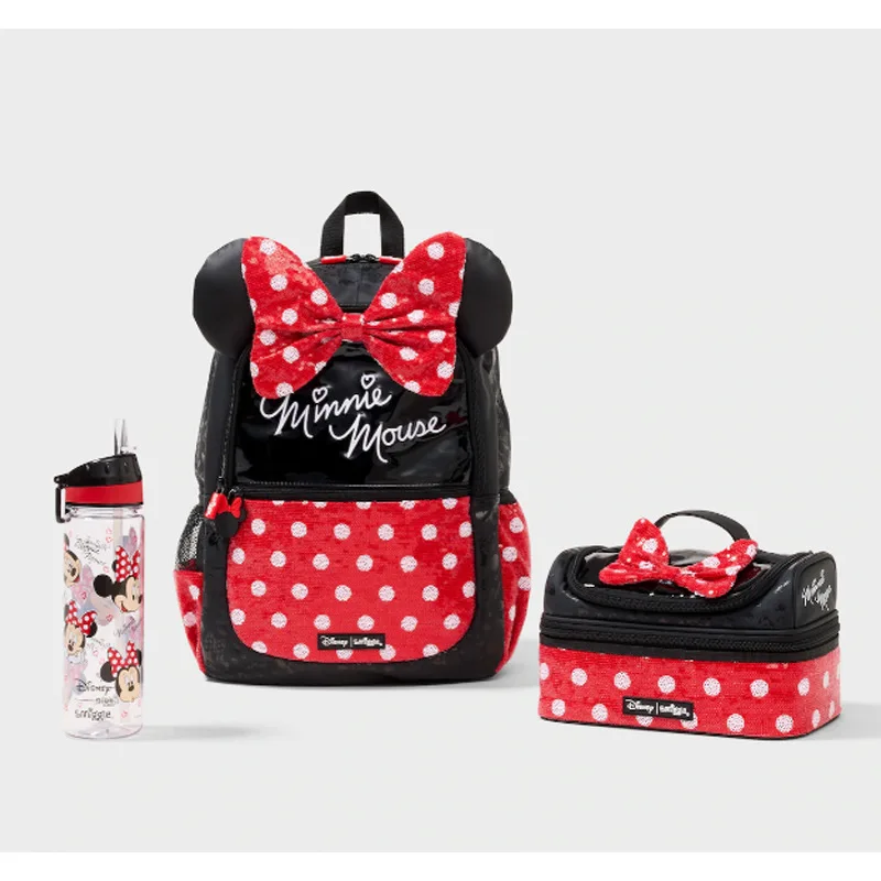 Imagem -03 - Genuine Disney Mochila Bolsa de Escola Papelaria Estudante Caneta Estudante Lunch Bolsa Presente do Miúdo Australiano Smiggle Minnie Novo