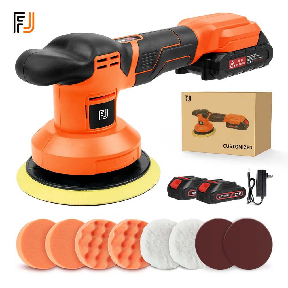 Cordless Car Polisher 21V Lithium Battery Buffer Sander Kit with 150mm Pad for Waxing, Scratch Removal, Metal Surface Buffing