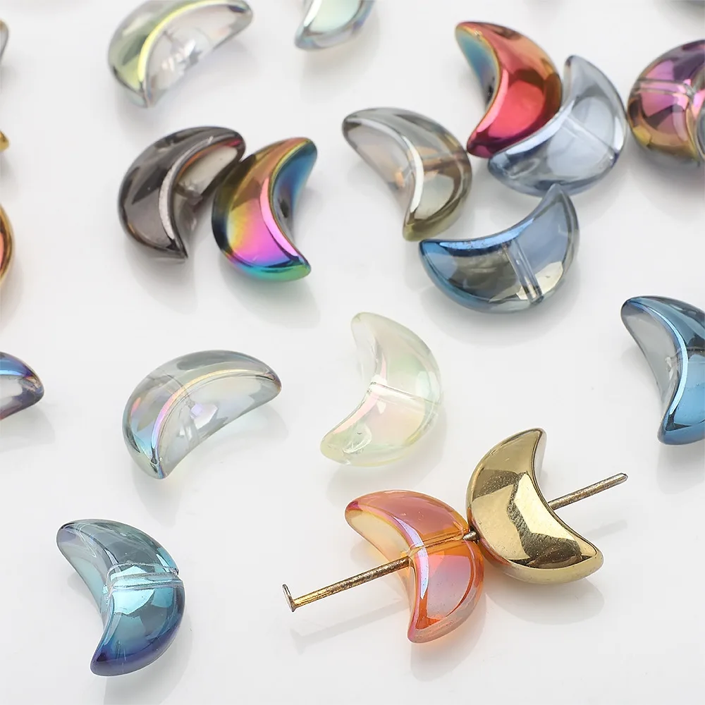 New 9X14MM 30pcs/bag Moon Horizontal Hole Electroplated Smooth Glass Bead Pendant Necklace Bracelet DIY Jewelry