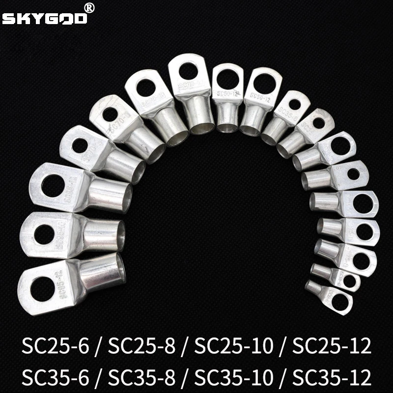 SC Type Wire Nose Terminal Bare Copper SC6 SC10 SC16 SC25 SC35 Battery Block Lugs Hole ID 6 8 10 12mm Crimp DTGA Cable Connector