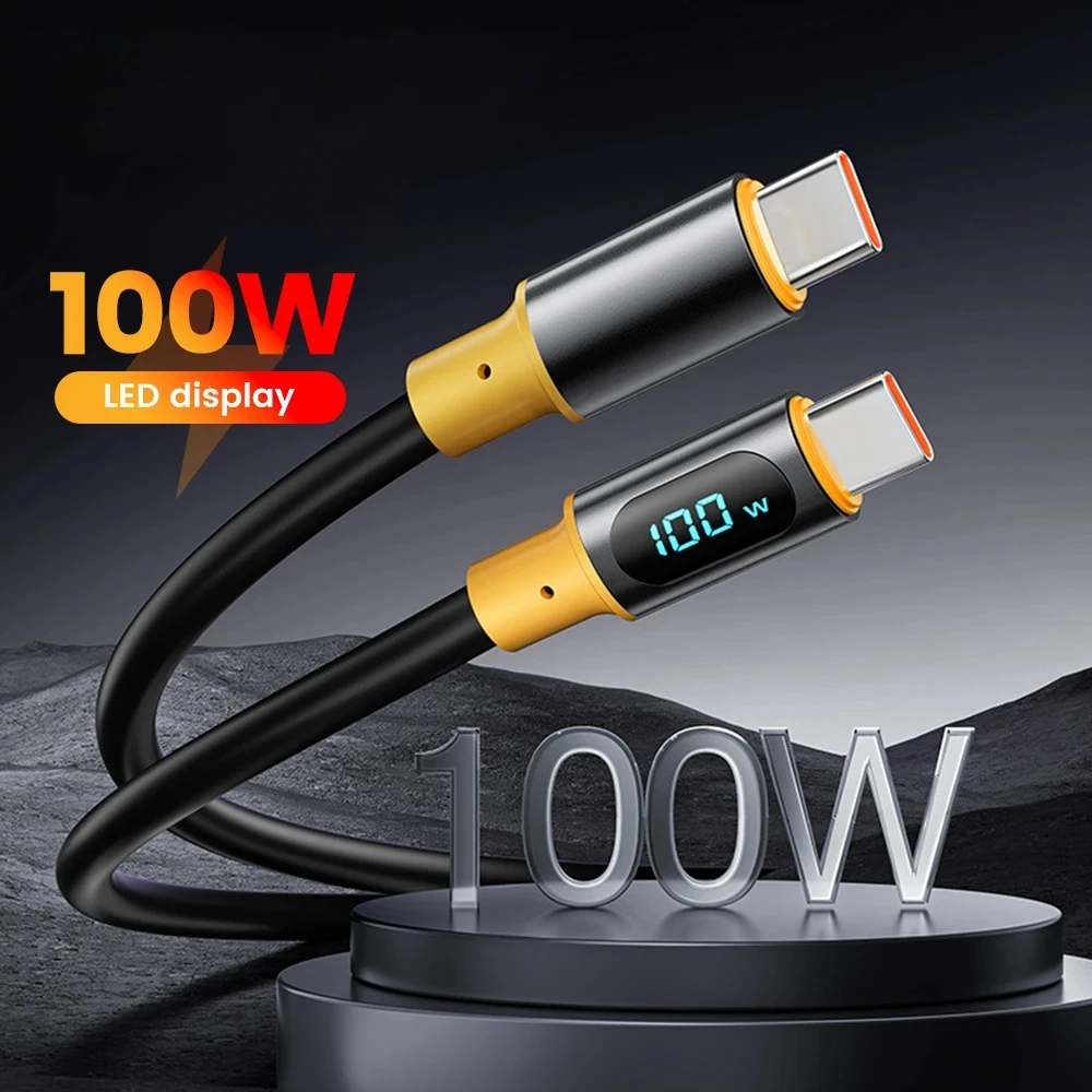 100W Splicing Color Digital Display Fast Charging Cable USB C to TypeC Charging cord For iPhone 16 15 iPad 10 Samsung S23 Xiaomi