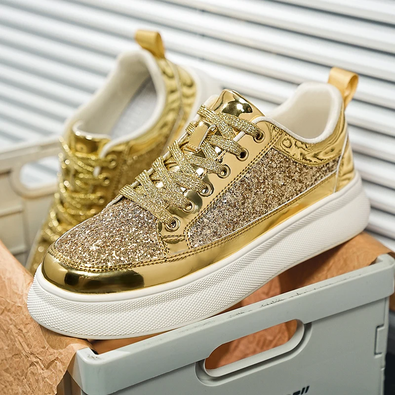 

Original Luxury Men's Golden Sneakers Designer Glitter Casual Sneakers Men Street Skateboard Shoes Platform Fashion Shoes Women