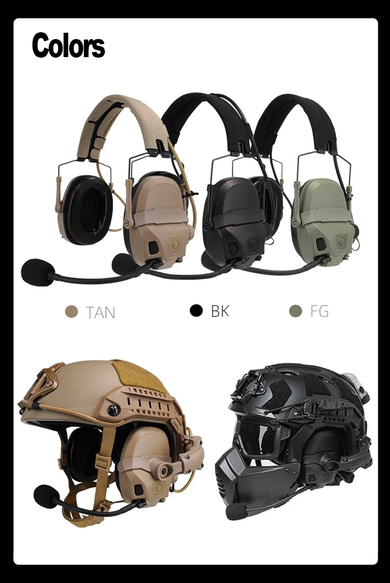 Cuffie Tattiche FCS AMP 2024 – Riduzione Rumore Singolo/doppio Canale, Colore TAN