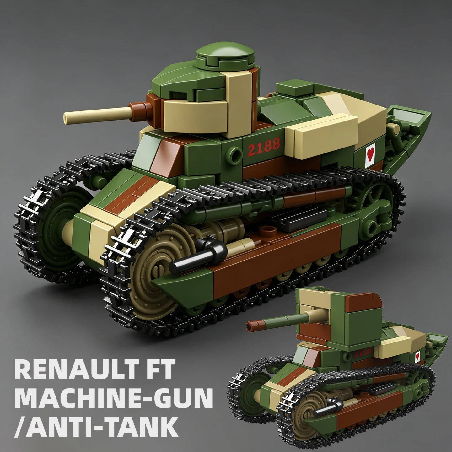 

Handmade Figure MOC Figurine French Renault FT-17 Anti-Tank Model: Small-Piece Building Blocks, Third-Party MOC Model, Toy