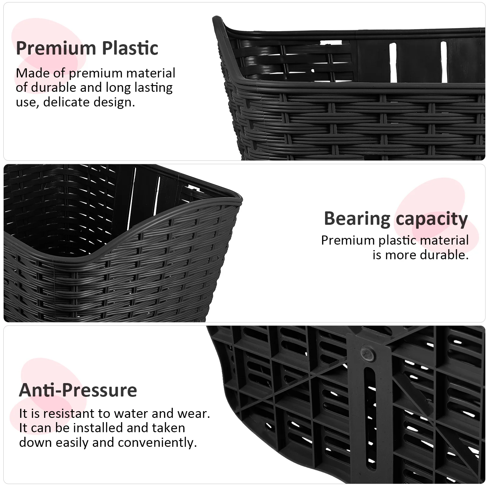 

1Pcs Retro Bike Basket Durable Plastic Storage Container Exquisite Design Strong Load Bearing Capacity Plastic Bike Basket