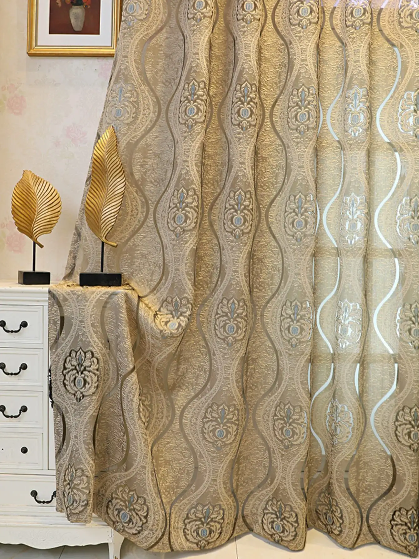 Európai Curry Nyolc Hajfodorítás perforated curtains Életszerű szoba Hálószoba Aléltság decorativa curtains, Avatás decoratie